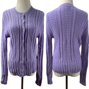 TSE Cashmere Cable Knit Purple Cardigan Sweater Size M Lightweight Button